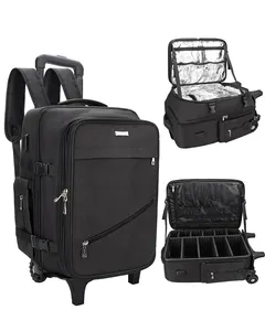 Relavel Black Large Roller Trolley Makeup Bag With Insulation And Adjustable Compartments. A Must-Have For Stylists On The Go.