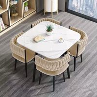 Ensemble de table à manger moderne et durable en acier et velours pour 4 personnes, table carrée, meubles pour hôtel et maison, comprenant table et chaises de salle à manger