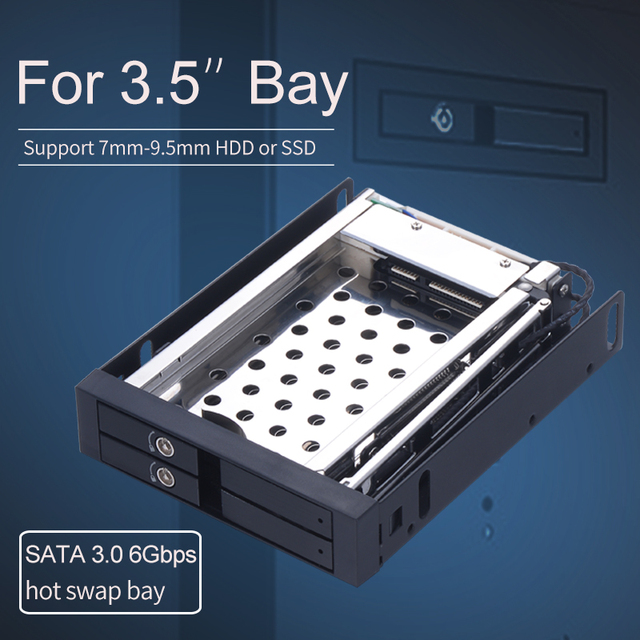Unestech 2 Bay 2.5 Inch SATA Adapter Hot Swap SSD Enclosure Aluminum Storage Mobile Rack for 3.5 Drive Bay