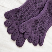 Chaussettes de compression côtelées en coton tricoté à cinq doigts pour femmes, antidérapantes avec grip en silicone, pour yoga et pilates, hauteur genou
