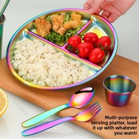 Ensemble de vaisselle moderne et minimaliste en acier inoxydable 304 pour enfants, avec assiette à trois compartiments, tasse et plat à condiments, idéal pour l'extérieur