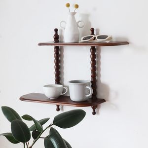 Wooden <b>Wall</b> <b>Mounted</b> Double Layer <b>Shelf</b> Brown Durable For Home Living Room Storage Organization - Product Image 1