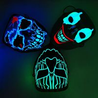 Masque LED en PVC lumineux avec fil EL clignotant néon, motif animal effrayant, costume d'Halloween, piles incluses