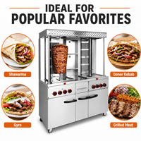 Nouvelle machine à shawarma au gaz professionnelle à double brûleur grande capacité, rôtissoire verticale avec grand placard de rangement pour barbecue