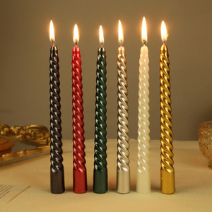 Bougies coniques torsadées métalliques, longues bougies en spirale en cire pour mariage, fête, décoration de table à la maison, multicolores, non parfumées, bougies de dîner - Product Image 1