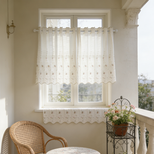 Tenda a Mezza Altezza in Tessuto Bianco, Stile Retrò Ricamato, Traslucida per Porta, Finestra della Cucina o Piccola Finestra - Product Image 1