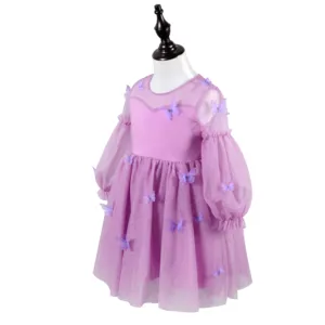 3D 디자인 나비 보라색 패션 공주 poof 드레스 나비 꽃 아름다운 아이 드레스 여자를위한 귀여운