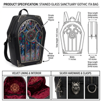 Sac à dos Ita gothique avec motif fenêtre de cathédrale en vitrail personnalisé, sac à bandoulière au design cercueil gothique pour style Dark Academia vintage