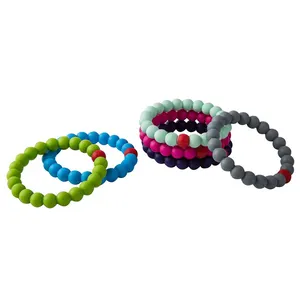 Cor personalizada bebê dentição chewer frisado bracelete, pulseira do silicone para o bebê