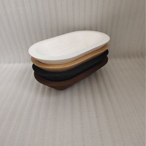 Serving <b>Tray</b> Wooden Oval Dish For <b>Snack</b> Display Modern Minimalist Style Black White Brown Original Color - Product Image 1