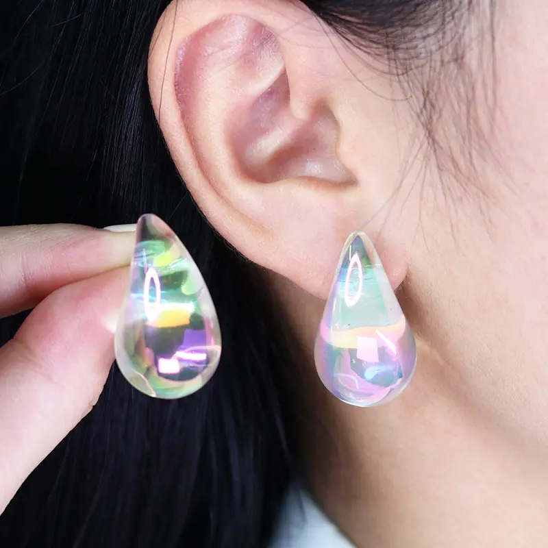 Nuevos pendientes coloridos transparentes de gota de agua para mujer, joyería gruesa 3D en forma de pera, pendientes llamativos
