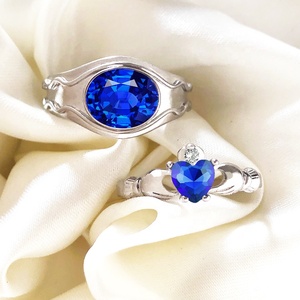 Factory Price 2PCS Couple Ring Set <strong>Irish</strong> Blue Oval Love Heart Zircon Sapphire Wedding Ring for Men Women Marriage Couple <strong>Jewelry</strong> - Product Image 5