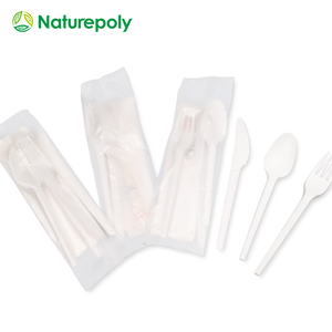 Eco Friendly CPLA/PLA Flight Plastic Spoon Fork and Knife Flatware Utensils Kit Packs Biodegradable Disposable Cutlery Set