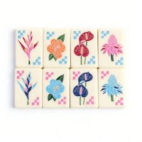 Mahjong Lipat Tipis 4 Orang 2026 Desain Mewah Biru Motif Kotak-kotak Akrilik/Melamin Summer Sunshine America MU PAI LGZ-34