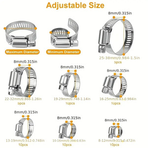 Baiguluo Stainless Steel Hose Clamps 60Pcs 8-<b>38mm</b> Metric <b>Pipe</b> Clamps For General Industry - Product Image 3