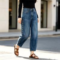 Jean Balloon Tendance pour Femme Taille Haute avec Détail Œillets Dorés 2026 Streetwear