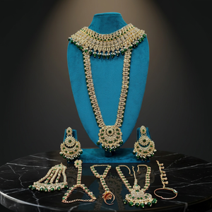 Rose Gold Plated Bridal Jewelry <b>Set</b> With Green Zircon Stones And Imitation Pearls For Women Wedding Classic Style D.no.195 - Product Image 2