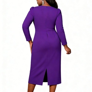 Vestido Midi de Manga Larga con Apliques de Flores 3D para Mujer, Talla Grande, Cintura Peplum, Vestidos Formales de Moda - Product Image 2