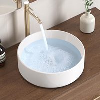 Vasque à poser ronde en céramique, moderne, blanc brillant, facile à nettoyer, pour salle de bain d'hôtel