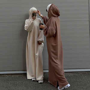 闪光<span class=keywords><strong>Sel</strong></span>最新女式伊斯兰服装休闲日装阿巴亚连衣裙连帽衫加大码春季平纹宽松运动衫设计 - Product Image 6