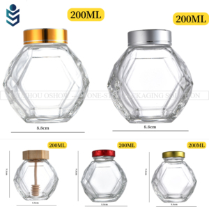 Chai lọ mật ong thủy tinh hình lục giác cao cấp OSHOW, dung tích 200ml, 380ml, 250g, 500g, 1kg, kèm muỗng gỗ và nắp đậy - Product Image 5