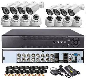 库存批发16Chs闭路电视摄像机套件5MP全彩夜视16CH AHD DVR 16通道室外安全摄像机系统