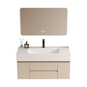 Mueble de Baño Italiano de Titanio con Espejo Inteligente Antivaho, Gabinete de Madera Sólida Multicapa y Encimera de Losa - Product Image 2