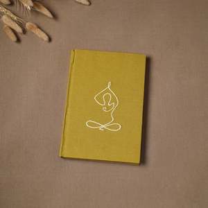 Yellow Yoga Design Hand Embroidered Fabric Cover Handmade Paper Journal <b>Diary</b> (9 x 6 Inch) – Vintage Style Eco-Friendly <b>Notebook</b> - Product Image 1