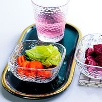 Bol en verre martelé transparent carré avec bord doré, pour salade, fruits, desserts, idéal pour la maison, la salle à manger, la restauration