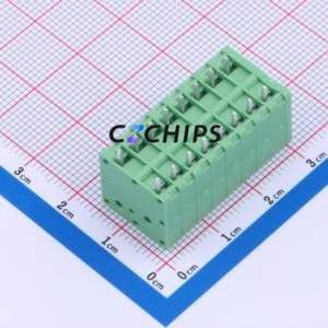 JL271R-35008G01 Spring Terminal Block Bent Lead Through Hole,P=3.5mm Connector 1x8P 3.5mm Green Right Angle Insert - Product Image 2