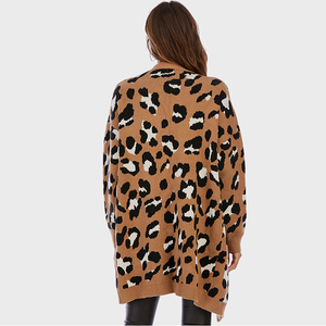 Cardigan <span class=keywords><strong>donna</strong></span> Oversize leopardato stampa Jacquard in maglia Cardigan sopra il ginocchio lungo invernale maglione con bottoni prezzo all'ingrosso - Product Image 4