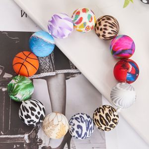 Fábrica barata al por mayor de colores sin BPA cuentas redondas de silicona DIY chupete cadena accesorios 15mm estampado de leopardo cuentas de silicona - Product Image 2