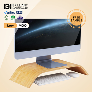BH professionnel Triple moniteur <span class=keywords><strong>support</strong></span> de montage bois de bambou pour écrans incurvés <span class=keywords><strong>support</strong></span> de bureau réglable ordinateur - Product Image 1