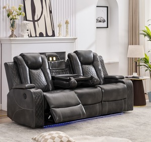 Modern Power <b>Reclining</b> 3+2 LED Lighting Sofa Set with Massage Feature Cup Holders USB Ports & Drop-Down Table Leather Extendable - Product Image 4