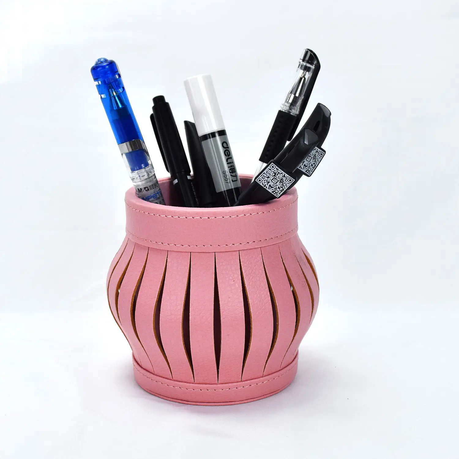 Customize PU Pencil Holder Pen Cup Makeup Brush Holder Pencil Cup Pot Desktop Stationery Organizer Pen Container