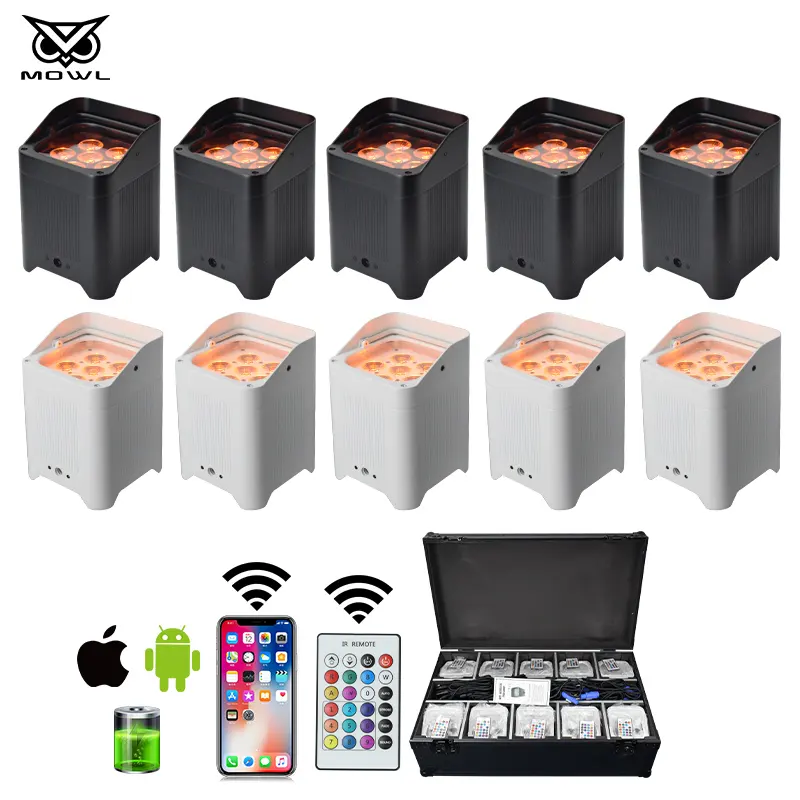 10pcs 6x18w Wireless DMX Battery Powered Wifi LED Uplight Par Up Light with Charge Case for Wedding Party Bar