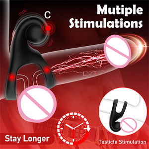 Anello Vibrante per Pene con Stimolatore Clitorideo, Doppio Anello in Silicone con 10 Modalità di Vibrazione, Giocattoli per Adulti - Product Image 1