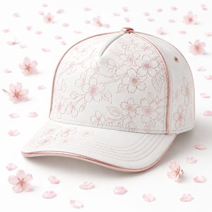 หมวกเบสบอลลายดอกไม้สีขาว แต่งขอบสีโรสโกลด์ 6 แผง ปรับขนาดได้ หมวกซาตินสำหรับทุกเพศ แฟชั่นฤดูใบไม้ผลิและฤดูร้อน - Product Image 1