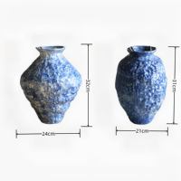 Vase en céramique Vintage bleu rouge Texture d'art Unique pour décor rustique de luxe Vase de table pour étagère d'entrée Table de salon