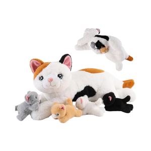 Peluche Personalizzabile Super Morbido Mamma Gatto con 4 Gattini, Giocattolo Madre-Figlio Imbottito in Cotone PP - Product Image 1
