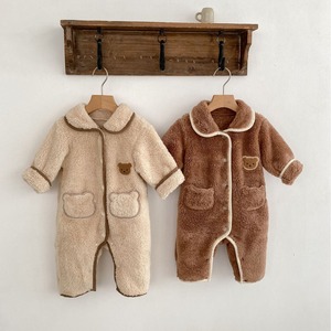 <strong>Baby</strong> Autumn and <strong>Winter</strong> <strong>Clothes</strong> <strong>Baby</strong> Jumpsuit With Fleece Lapels Long Sleeves Cute Little Bear Warm Pajamas Romper - Product Image 3