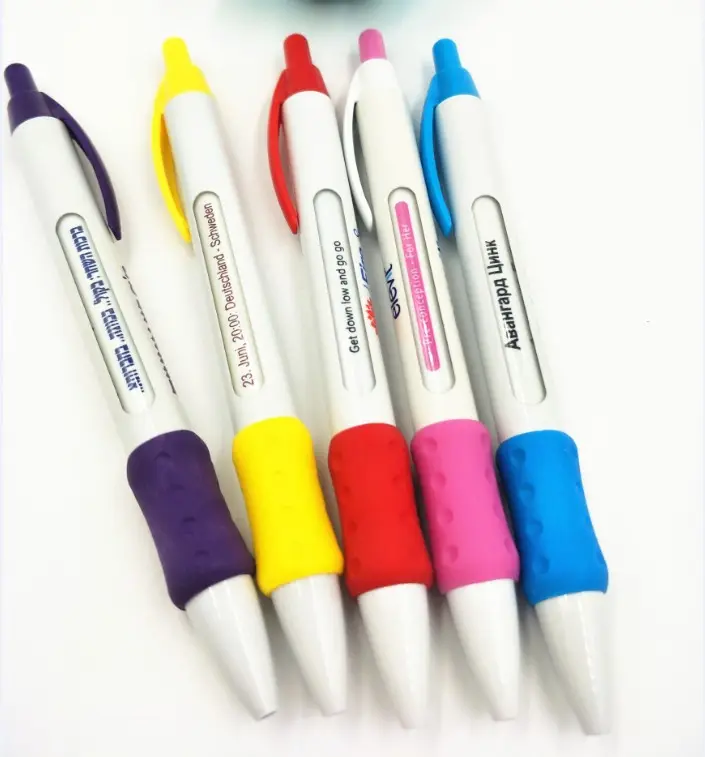 China Pen factory Made OEM Wide body TXT window Message Ball Pen with rubber grip