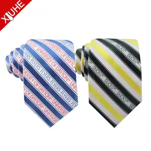 Thiết kế mới Tie màu xanh hải quân biểu tượng Tùy Chỉnh Cà Vạt tùy chỉnh Mens sọc Polyester quan hệ