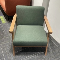Fauteuil d'appoint en bois massif et tissu, style nordique moderne du milieu du siècle, avec accoudoirs en bois