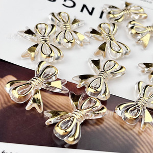 Transparent Champagne Gold Stamped Bow Acrylic DIY Phone Case Decoration 22x28mm Resin Scattered <b>Beads</b> - Product Image 2