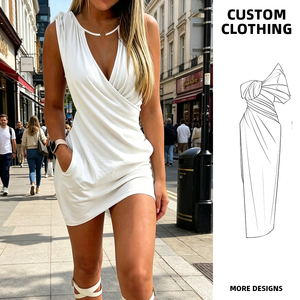 Abito Bodycon da Donna Sexy per Feste e Club, con Scollo a V Halter, Schiena Scoperta, Traspirante, Estivo, Lunghezza Sopra il Ginocchio, Tinta Unita - Product Image 4
