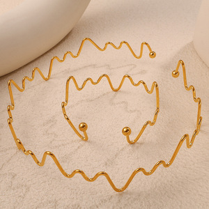 Geometric Stainless Steel Necklace <b>Bracelet</b> <b>Set</b> 18K Gold Plated Irregular Design Unisex Jewelry Fashion Accessory - Product Image 1