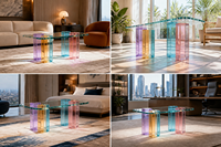 Table basse en verre K9 écologique, rectangulaire, multicolore, style minimaliste moderne, pour mariage, salon, maison, bureau