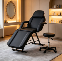Table de massage et de soin du visage pliable et réglable manuellement en métal pour salon de beauté et extensions de cils