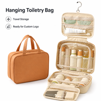 Tas Perlengkapan Mandi Gantung Logo Kustom Bahan Oxford 4 Lipatan Organizer Kosmetik Perjalanan dengan Gantungan Tas Cuci Portabel untuk Perjalanan
